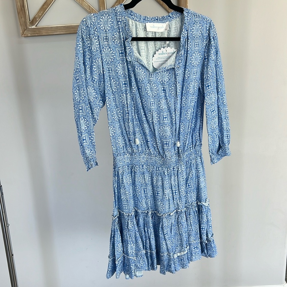 Blue medallion print summer mini dress